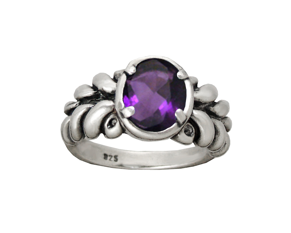 Sterling Silver Ring With Faceted Amethyst Size 6